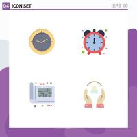 Pack of 4 creative Flat Icons of time floor machine stopwatch print Editable Vector Design Elements