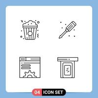 Stock Vector Icon Pack of 4 Line Signs and Symbols for popcorn server food plumbing web brower Editable Vector Design Elements