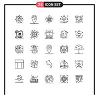 User Interface Pack of 25 Basic Lines of focus education decoration back bell Editable Vector Design Elements