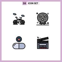 Set of 4 Commercial Filledline Flat Colors pack for bike drop bones skull movie Editable Vector Design Elements