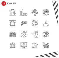 Mobile Interface Outline Set of 16 Pictograms of hand bell alarm business crepe food Editable Vector Design Elements