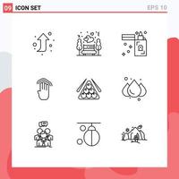 Group of 9 Modern Outlines Set for snooker multiple tap flame interface four Editable Vector Design Elements