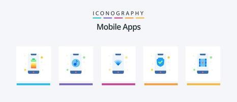 Mobile Apps Flat 5 Icon Pack Including video app. security. online. privacy. wifi. Creative Icons Design vector