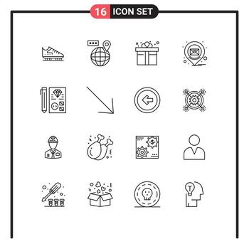 Modern Set of 16 Outlines and symbols such as coding pin location location shopping Editable Vector Design Elements