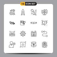 Universal Icon Symbols Group of 16 Modern Outlines of coins dollar birthday save insurance Editable Vector Design Elements