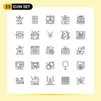 25 Universal Line Signs Symbols of party cream paper carnival radiation Editable Vector Design Elements