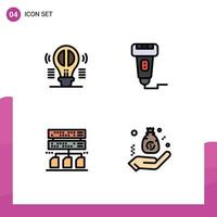 Set of 4 Modern UI Icons Symbols Signs for brain scanner mind machine data Editable Vector Design Elements