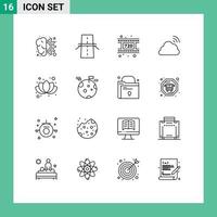 Set of 16 Vector Outlines on Grid for weather sky grid rainbow video Editable Vector Design Elements