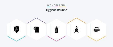 Hygiene Routine 25 Glyph icon pack including set. brush. cream. cleaning. shower vector