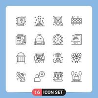 Pictogram Set of 16 Simple Outlines of estate blueprint encryption architecture food Editable Vector Design Elements