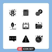 Mobile Interface Solid Glyph Set of 9 Pictograms of home life global leaf biology Editable Vector Design Elements