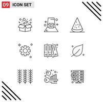 Pack of 9 Modern Outlines Signs and Symbols for Web Print Media such as files cogs dessert setting healthy Editable Vector Design Elements