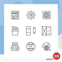 9 Universal Outline Signs Symbols of fashion edit flower data fries Editable Vector Design Elements