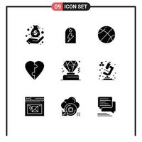 Mobile Interface Solid Glyph Set of 9 Pictograms of membership business basketball puzzle couple Editable Vector Design Elements