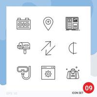 Mobile Interface Outline Set of 9 Pictograms of arrow mail pin box layout Editable Vector Design Elements