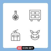 Mobile Interface Line Set of 4 Pictograms of chemical gondola lab drawer traveling Editable Vector Design Elements