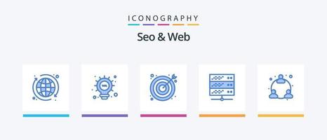 Seo and Web Blue 5 Icon Pack Including network. web. seo. web. network server. Creative Icons Design vector
