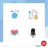 Pictogram Set of 4 Simple Flat Icons of world heart cart mouse pulse Editable Vector Design Elements