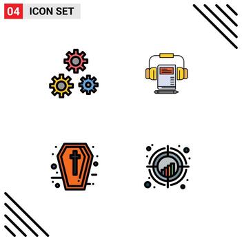 User Interface Pack of 4 Basic Filledline Flat Colors of configuration coffin service headphone holidays Editable Vector Design Elements
