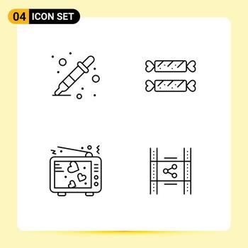 4 User Interface Line Pack of modern Signs and Symbols of color picker lovers liquidator easter tv Editable Vector Design Elements