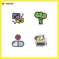 Set of 4 Modern UI Icons Symbols Signs for chat pills broccoli vegetables type writer Editable Vector Design Elements