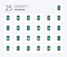 Android App 25 Flat Color icon pack including turn off. app. gps. device. mobile vector