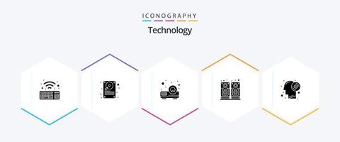 Technology 25 Glyph icon pack including . thinking. presentation. brain. speaker vector