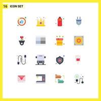 User Interface Pack of 16 Basic Flat Colors of heart grow drink gratitude power Editable Pack of Creative Vector Design Elements