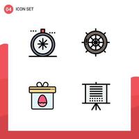 Set of 4 Modern UI Icons Symbols Signs for compass gift open sea egg Editable Vector Design Elements