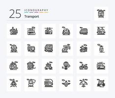 Transport 25 Line icon pack including public bus. transport. car. train. van vector