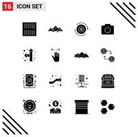 Set of 16 Vector Solid Glyphs on Grid for up left direction cash image instagram Editable Vector Design Elements