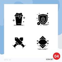 Pictogram Set of 4 Simple Solid Glyphs of glass badge cleaning shield computing Editable Vector Design Elements