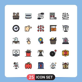 móvil interfaz lleno línea plano color conjunto de 25 pictogramas de soplo desarrollo cable desarrollar aplicación editable vector diseño elementos