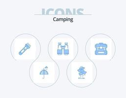 Camping Blue Icon Pack 5 Icon Design. search. binoculars. sign. hiking. flash vector