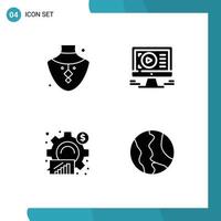 4 Thematic Vector Solid Glyphs and Editable Symbols of diamond analytics necklace video graph Editable Vector Design Elements