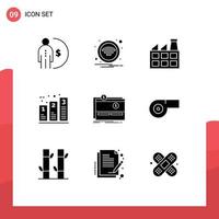 Group of 9 Solid Glyphs Signs and Symbols for crowdfunding processing sign graph bar Editable Vector Design Elements