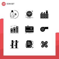 Group of 9 Solid Glyphs Signs and Symbols for crowdfunding processing sign graph bar Editable Vector Design Elements