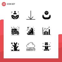 Group of 9 Solid Glyphs Signs and Symbols for analysis stairs handset business success shipping Editable Vector Design Elements