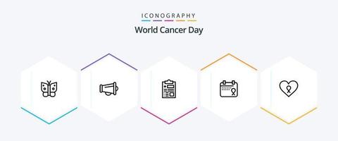 World Cancer Day 25 Line icon pack including healthcare. record. announce. report. cancer vector