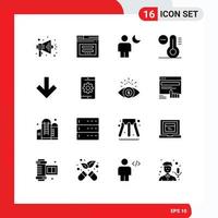 Universal Icon Symbols Group of 16 Modern Solid Glyphs of down temperature avatar decrease night Editable Vector Design Elements