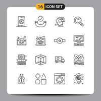 Group of 16 Outlines Signs and Symbols for camera view communication search talk Editable Vector Design Elements