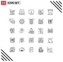 Set of 25 Modern UI Icons Symbols Signs for result data back computer monitor Editable Vector Design Elements