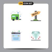 Pack of 4 Modern Flat Icons Signs and Symbols for Web Print Media such as bus design camping sign javascript Editable Vector Design Elements