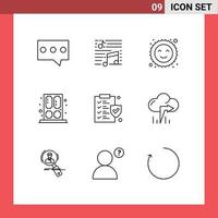 Modern Set of 9 Outlines and symbols such as policy document cookie window home Editable Vector Design Elements