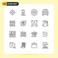 16 Universal Outlines Set for Web and Mobile Applications web browser ribbon sofa interior Editable Vector Design Elements