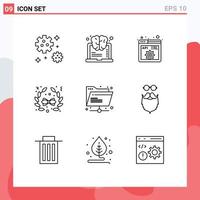 Editable Vector Line Pack of 9 Simple Outlines of shared internet code folder christmas Editable Vector Design Elements