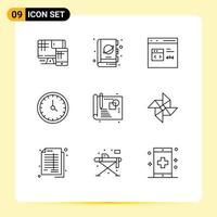 Set of 9 Modern UI Icons Symbols Signs for contact us clock space call develop Editable Vector Design Elements