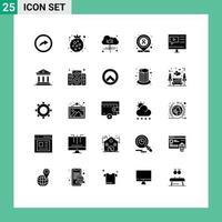 Set of 25 Vector Solid Glyphs on Grid for video multimedia computing media medical Editable Vector Design Elements