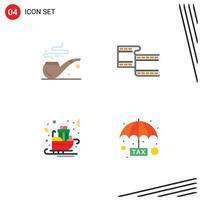 Universal Icon Symbols Group of 4 Modern Flat Icons of pipe sled filam carriage evasion Editable Vector Design Elements