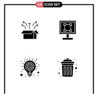 Modern Set of 4 Solid Glyphs Pictograph of release application open box graphics idea Editable Vector Design Elements
